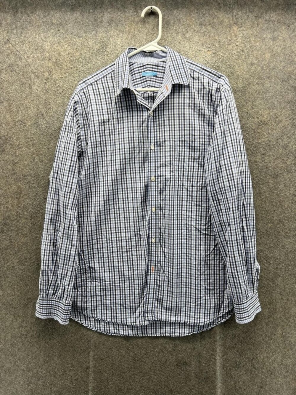 J. McLaughlin Shirt Men Medium Blue Check Plaid Long Sleeve Button Up Casual
